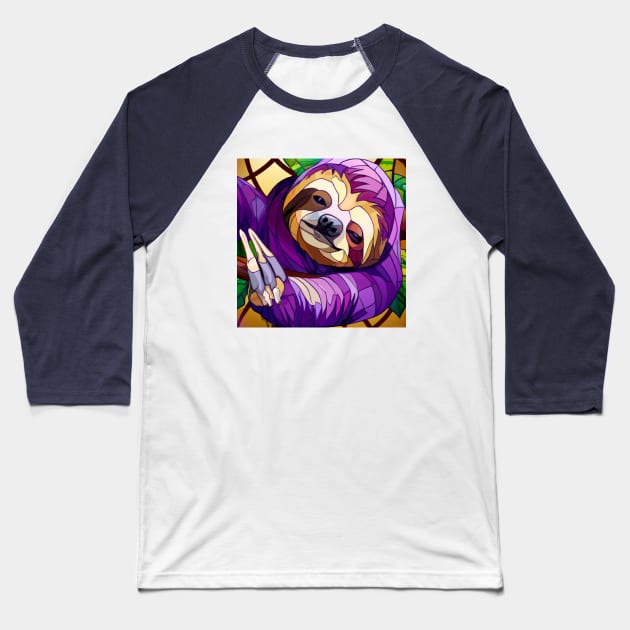 Purple Sloth in Stained Glass Baseball T-Shirt by Star Scrunch